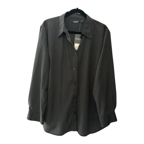 Lauren Ralph Lauren Tops - Lauren Ralph Lauren Black White Polka Dot Button Front Blouse 2X NWT